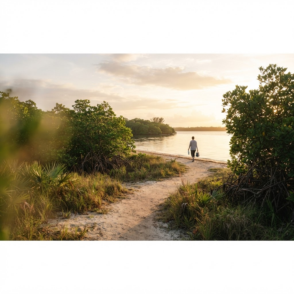 A sunlit path through a South Florida coastal landscape